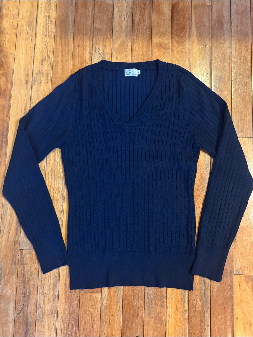 Cielo Navy Cable-Knit V-Neck Sweater